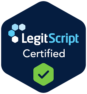 LegitScript Certified seal, symbolizing Renascent's commitment to quality and integrity in addiction treatment programs and resources.